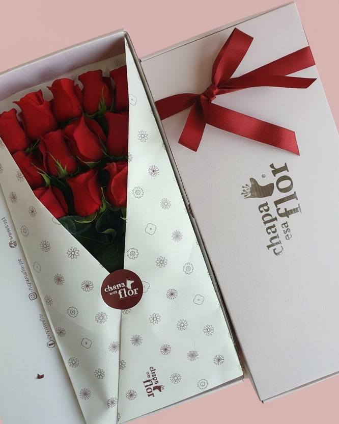 Box Premium con 12 rosas rojas