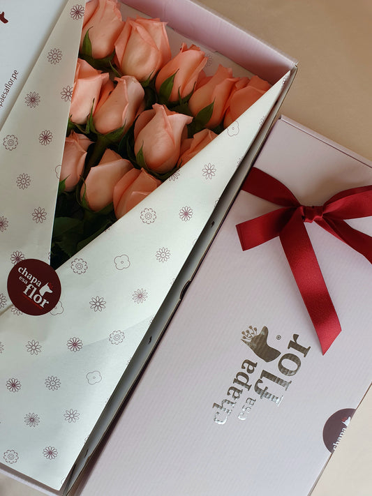 Box Premium con 12 rosas rosadas